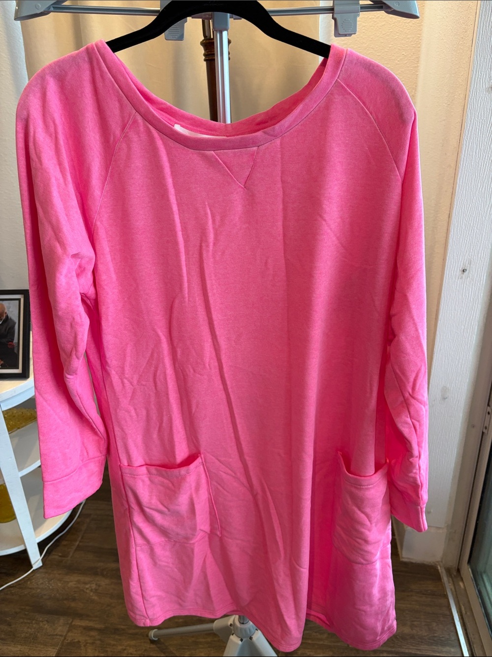 Bright Pink Long Sleeve Pocket Tunic Dress sz Large